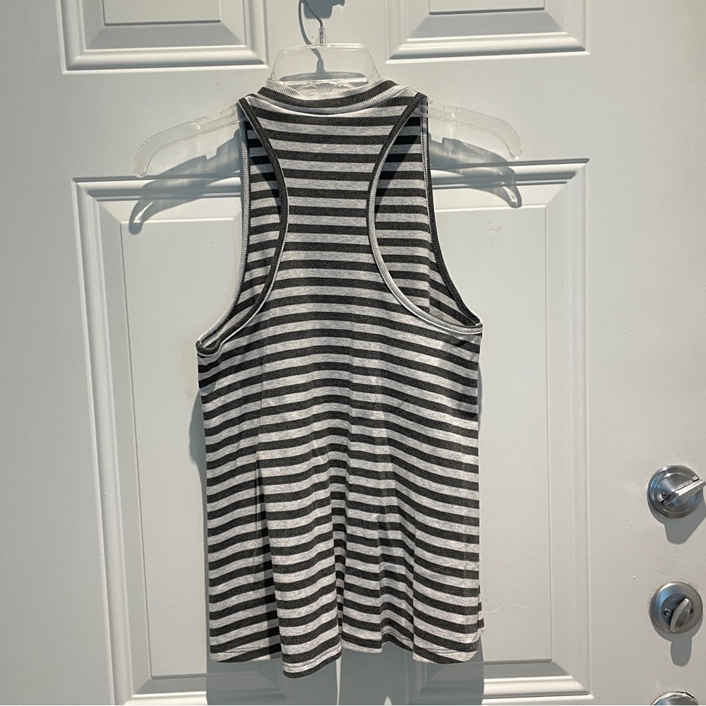 Altar’d State Gray Stripes Mock-Neck Ribbed Racerback Sleeveless Top Size Small - Picture 6 of 10